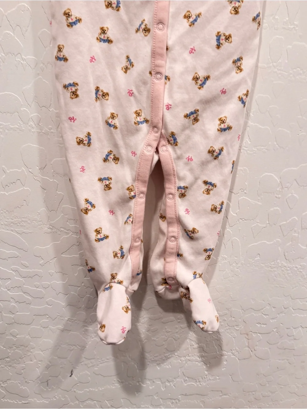 Ralph Lauren Pink Teddy-Print Footed One-Piece Baby Girl 9M